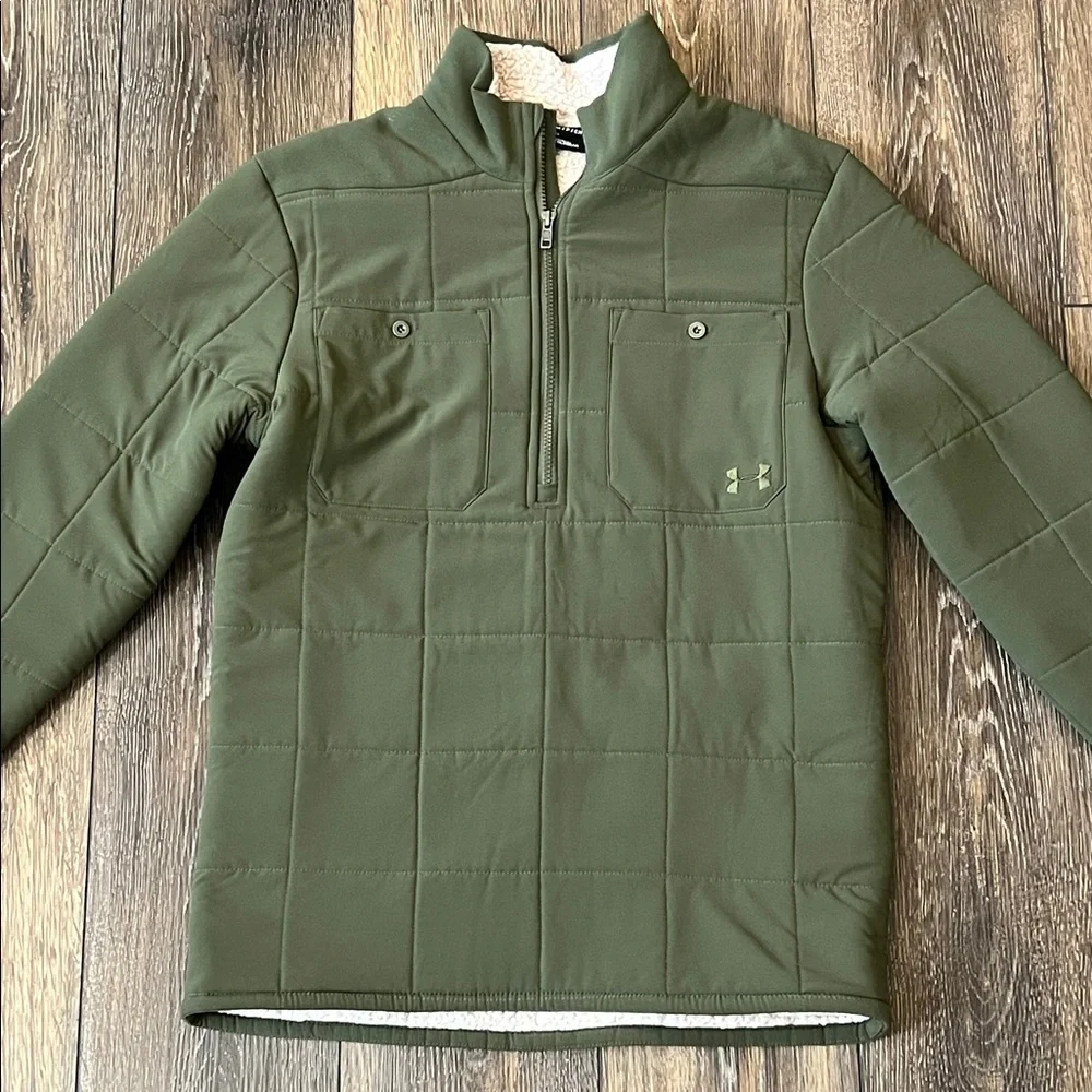 Under Armour Coldgear Loose Green Quarter-Zip Sherpa Lined Pullover Mens Small